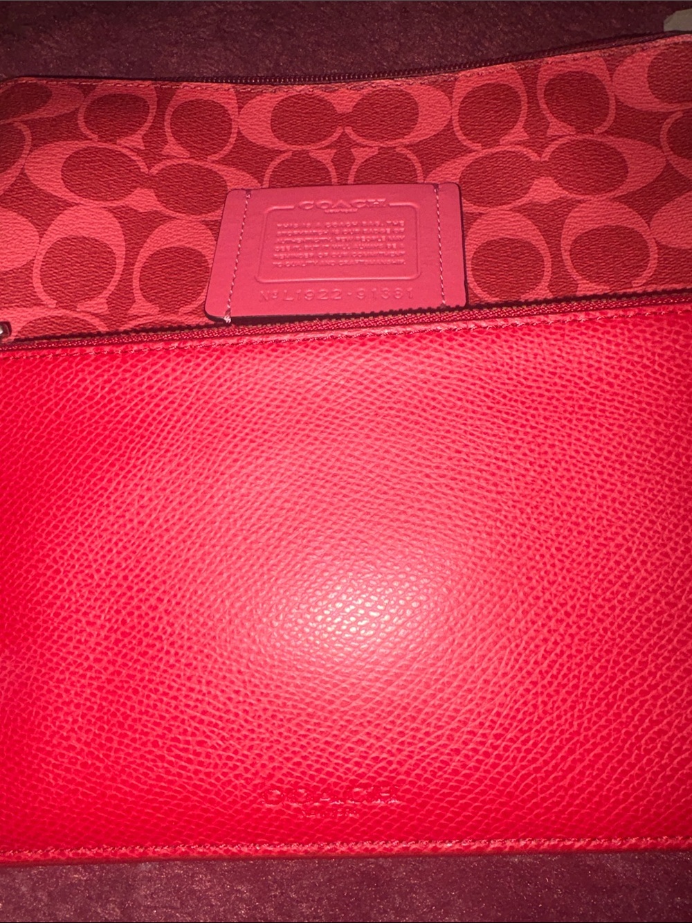 Coach Brown Signature Tote with Red Trim and Matching Red Pouches - Picture 7 of 10